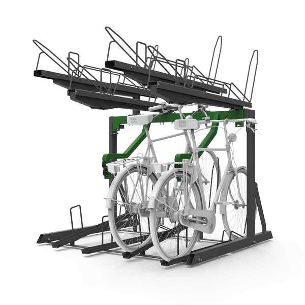Cykelparkering til ethvert behov | Ladestationer til elcykler | FalcoLevel Eco cykelstativ i 2 etager med ladestander til el-cykel | image #1 |  