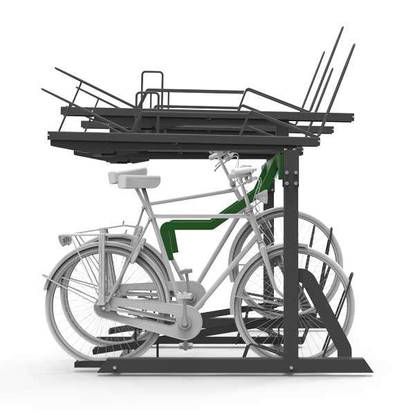 Cykelparkering til ethvert behov | Ladestationer til elcykler | FalcoLevel Eco cykelstativ i 2 etager med ladestander til el-cykel | image #3 |  