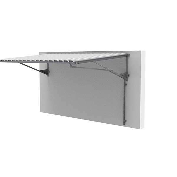 FalcoLempo Luifel met goot bevestigd aan een bakstenen muur, ideaal voor flexibele en duurzame overkapping van fietsen en opslag.