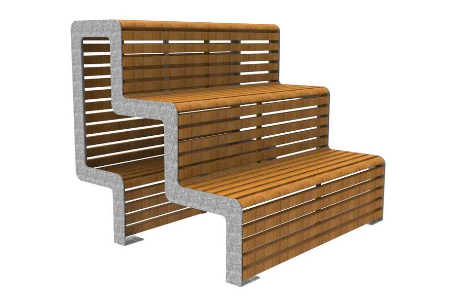 straatmeubilair buitenbank zitbank parkbank fsc hout FalcoLinea tribunebank